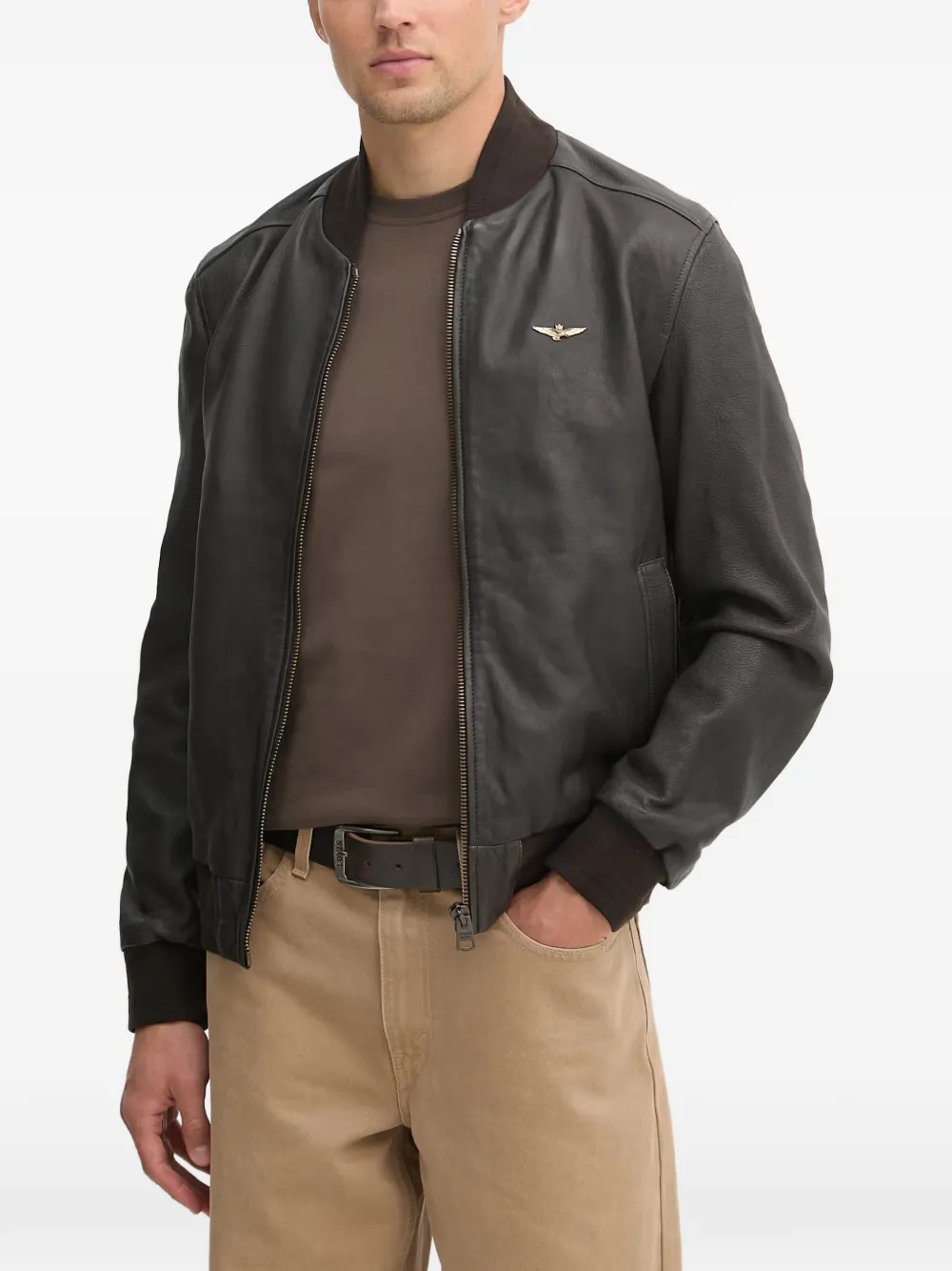 Aeronautica Militare Giacca biker con applicazione - Marrone