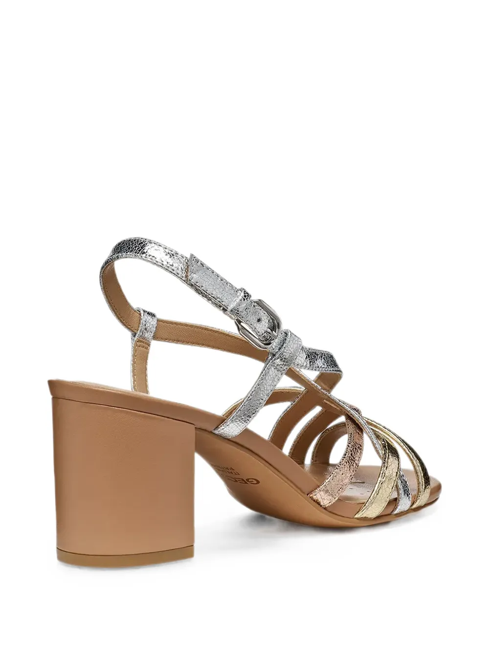 Geox Virnilisa cracked-effect multi-strap heeled sandals Zilver