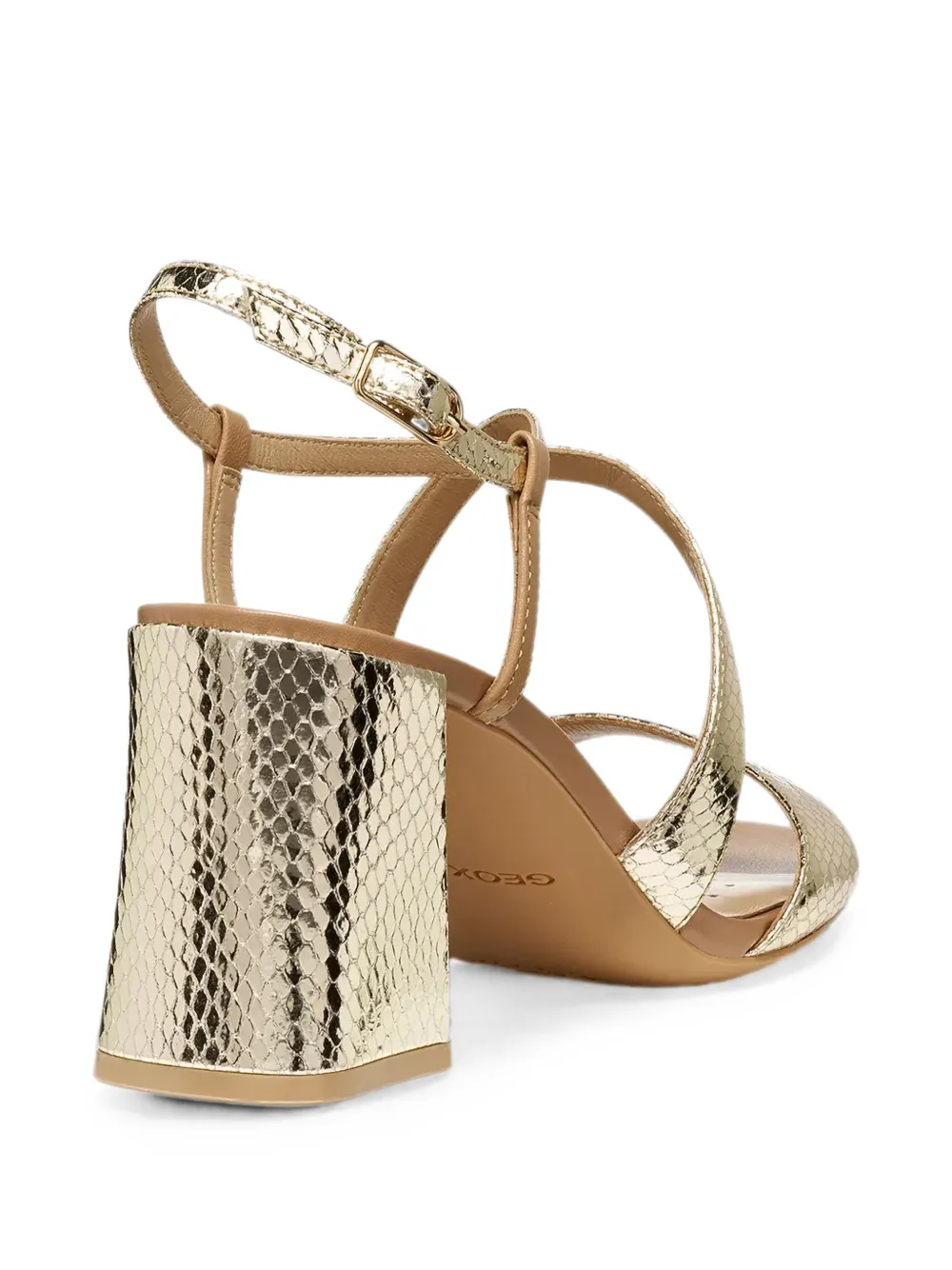 Geox New Eraklia T01 snake-effect crossover-strap heeled sandals Goud
