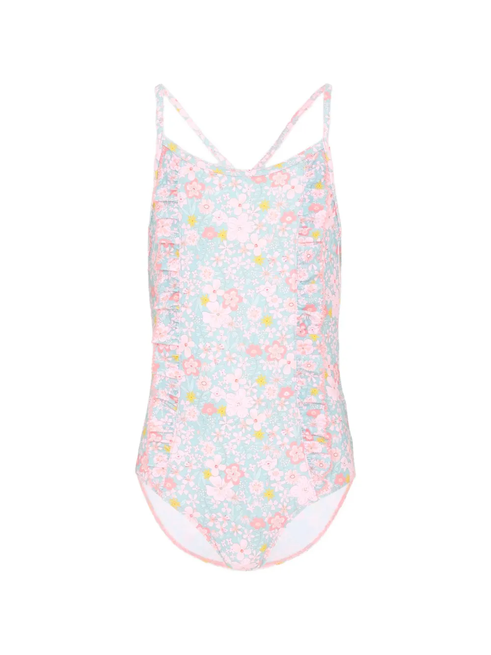 Petit Bateau ruffled floral-print swimsuit - Blu