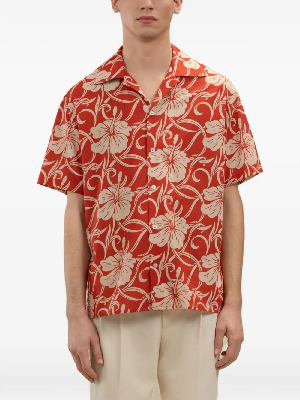 Drôle De Monsieur Shirt met hibiscus monogramprint Rood