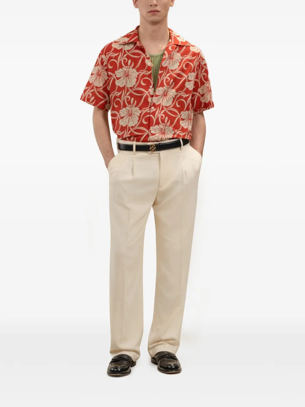 Drôle De Monsieur Shirt met hibiscus monogramprint Rood
