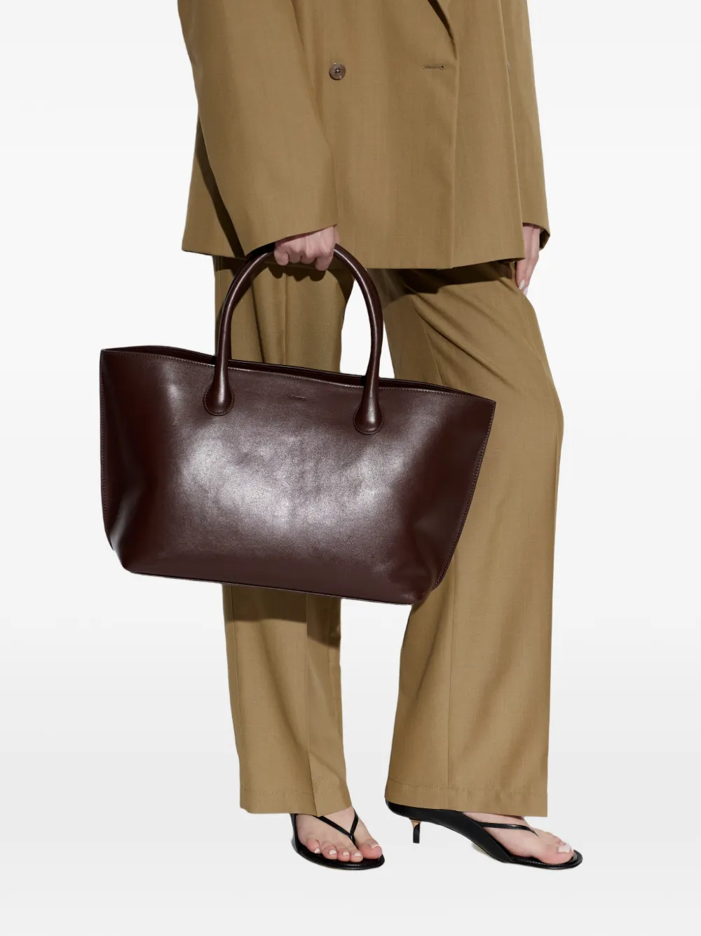 LIE STUDIO Grace leather tote bag - Marrone