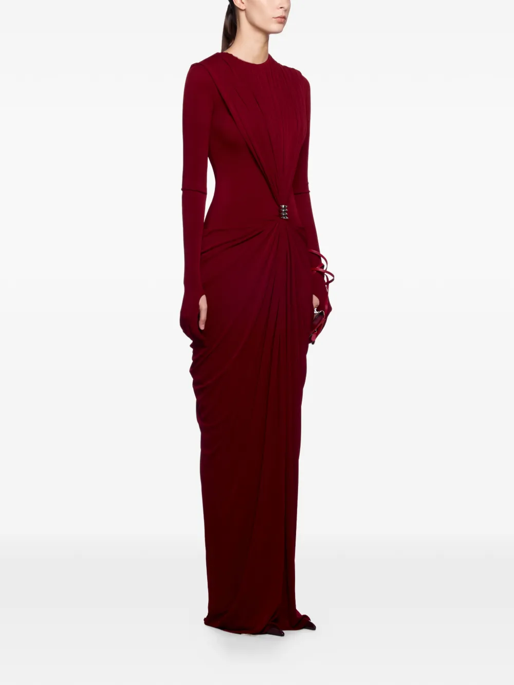 CHATS BY C.DAM Zayra gedrapeerde jurk met lange mouwen Rood