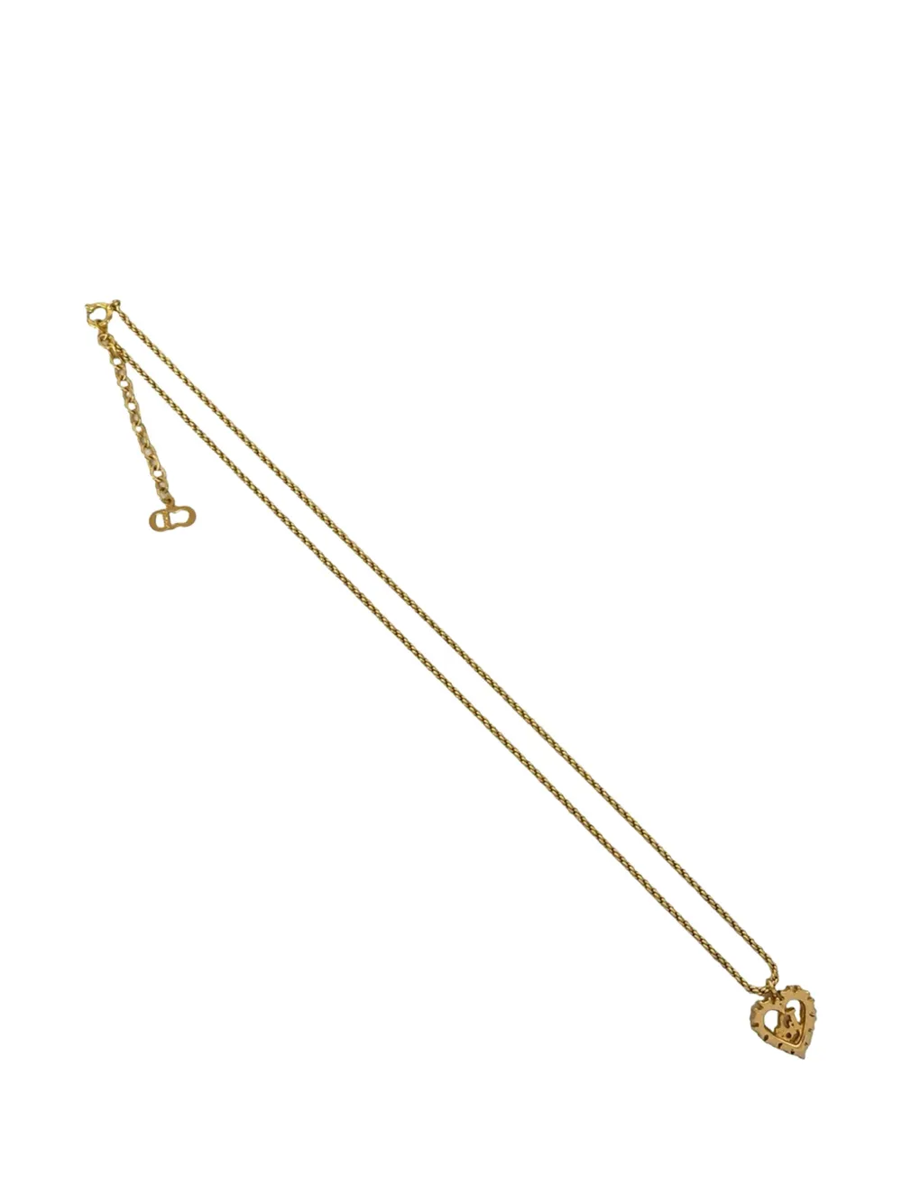  Christian Dior Pre-owned 1990-2010 Gold Plated Rhinestone Logo Heart Pendant Necklace Costume Necklace 