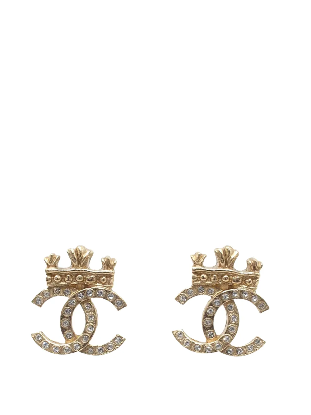 CHANEL Pre-Owned 2021 Gold Plated CC Rhinestone Crown Push Back Earrings costume earrings - Oro