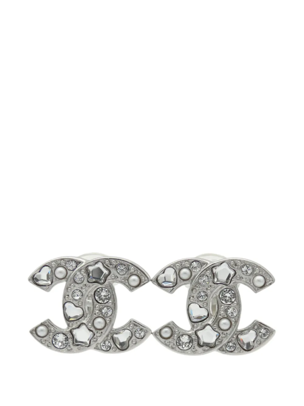 CHANEL Pre-Owned 2025 CC Silver Plated Rhinestones and Faux Pearl Clip On Earrings costume earrings - Silber