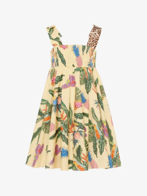 Roberto Cavalli Junior tropical-print smocked dress
