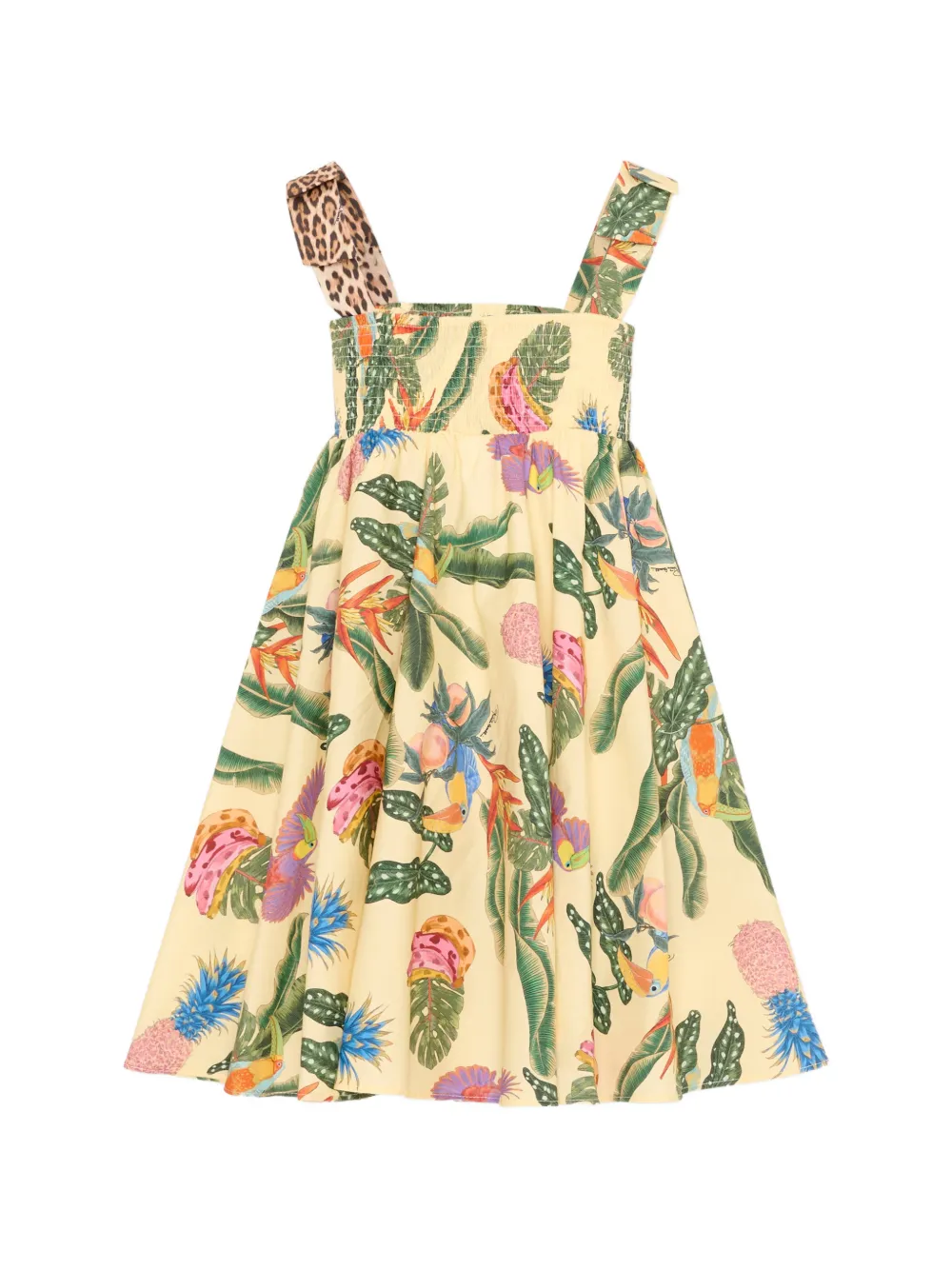 Roberto Cavalli Junior Gesmockte jurk met print Beige