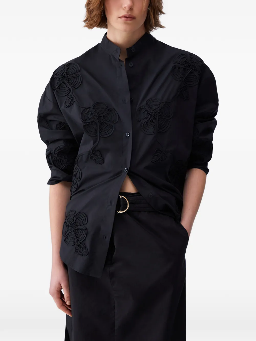LIU JO Blouse met borduurwerk en ronde opstaande kraag Zwart