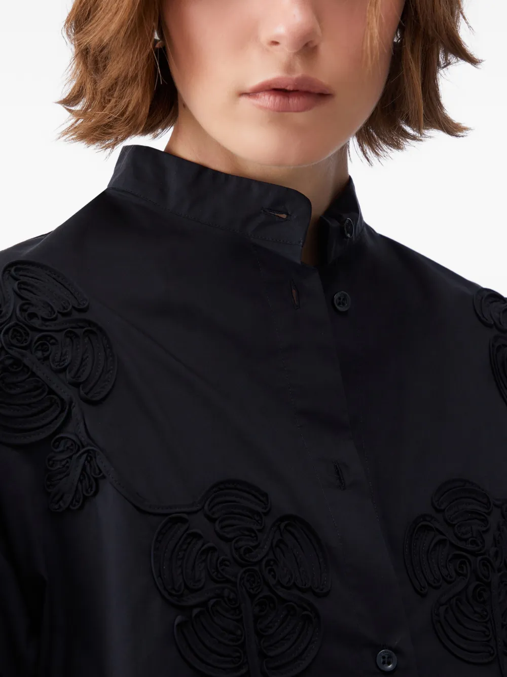 LIU JO Blouse met borduurwerk en ronde opstaande kraag Zwart