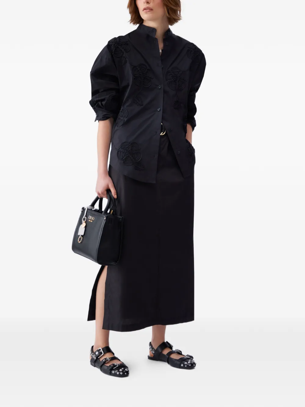 LIU JO Blouse met borduurwerk en ronde opstaande kraag Zwart