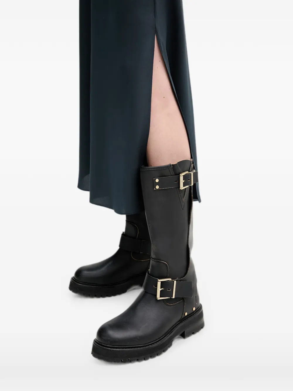 AllSaints Hadley maxi-jurk met zijsplit en col Blauw