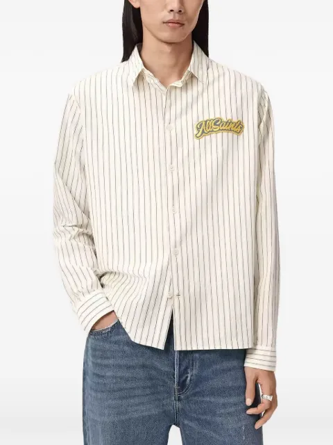 AllSaints Samuel striped-logo shirt