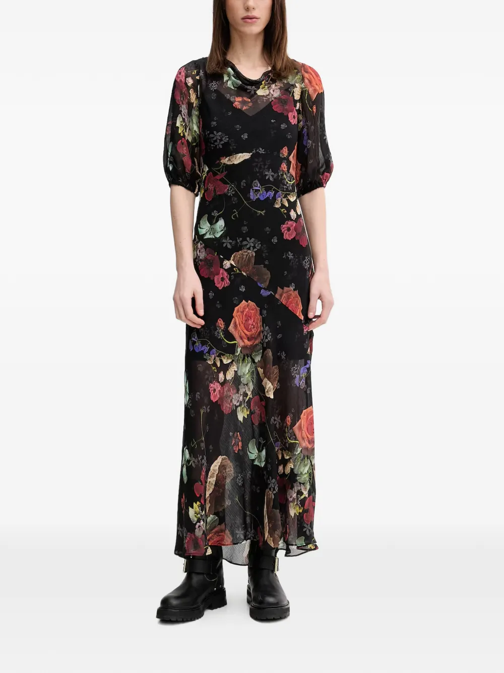 AllSaints Tiwa floral-print maxi dress - Nero