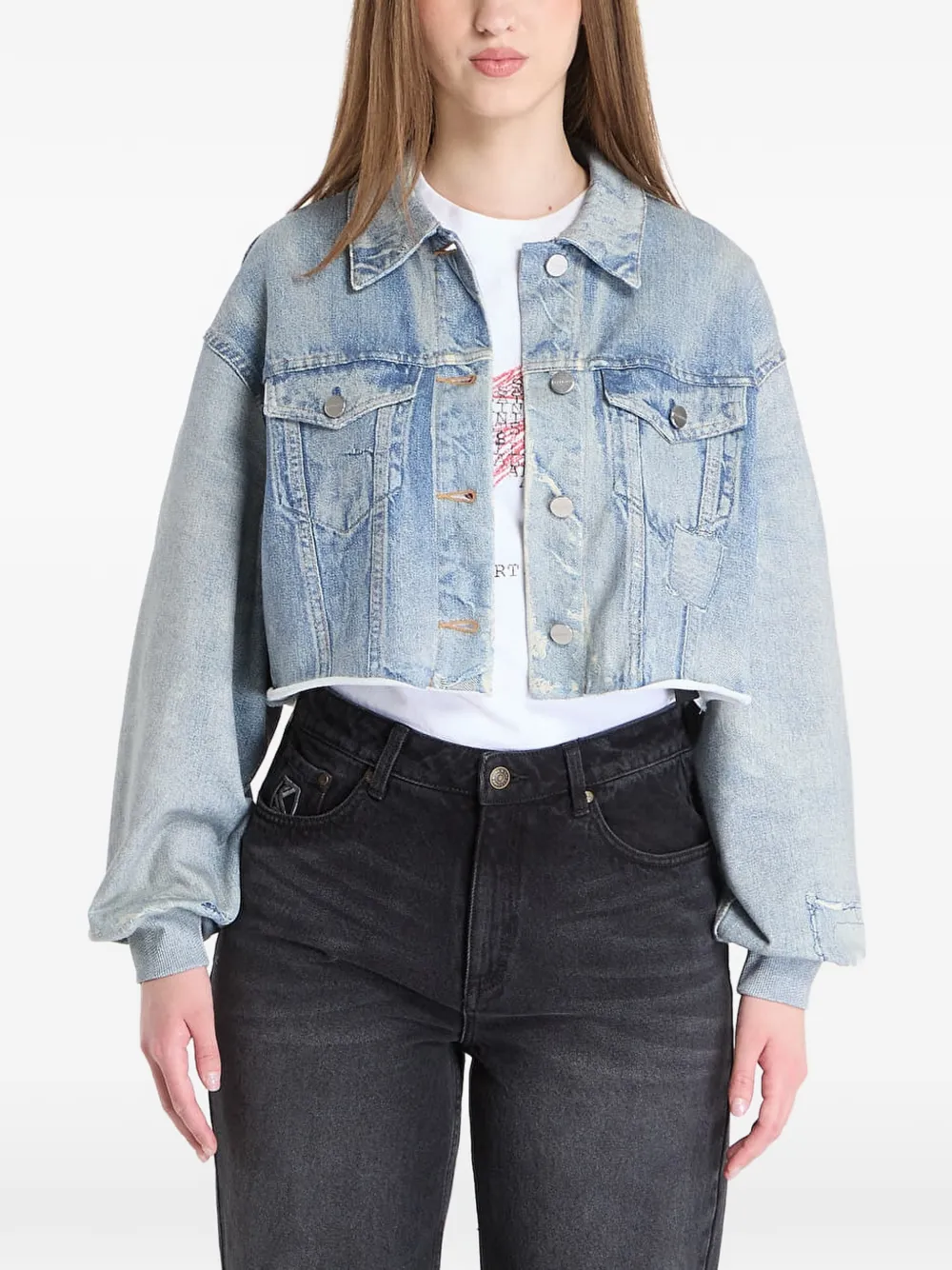 AllSaints x Anders Terry Illusion buttoned crop jacket - Blu