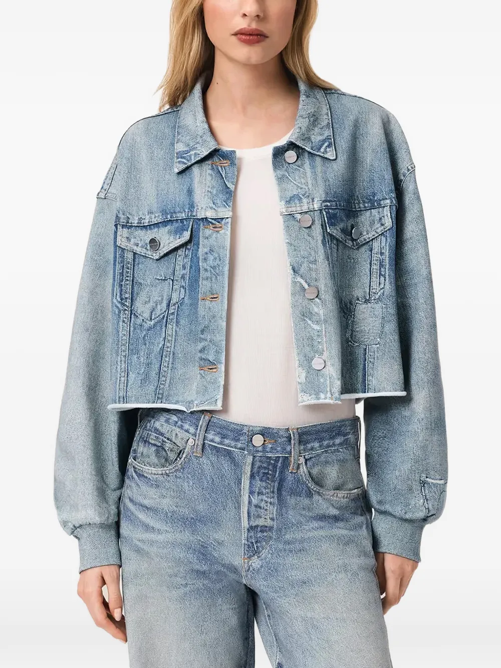 AllSaints x Anders Terry Illusion buttoned crop jacket - Blau