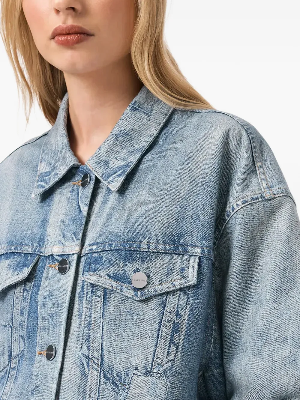 AllSaints x Anders Terry Illusion cropped jack met knopen Blauw