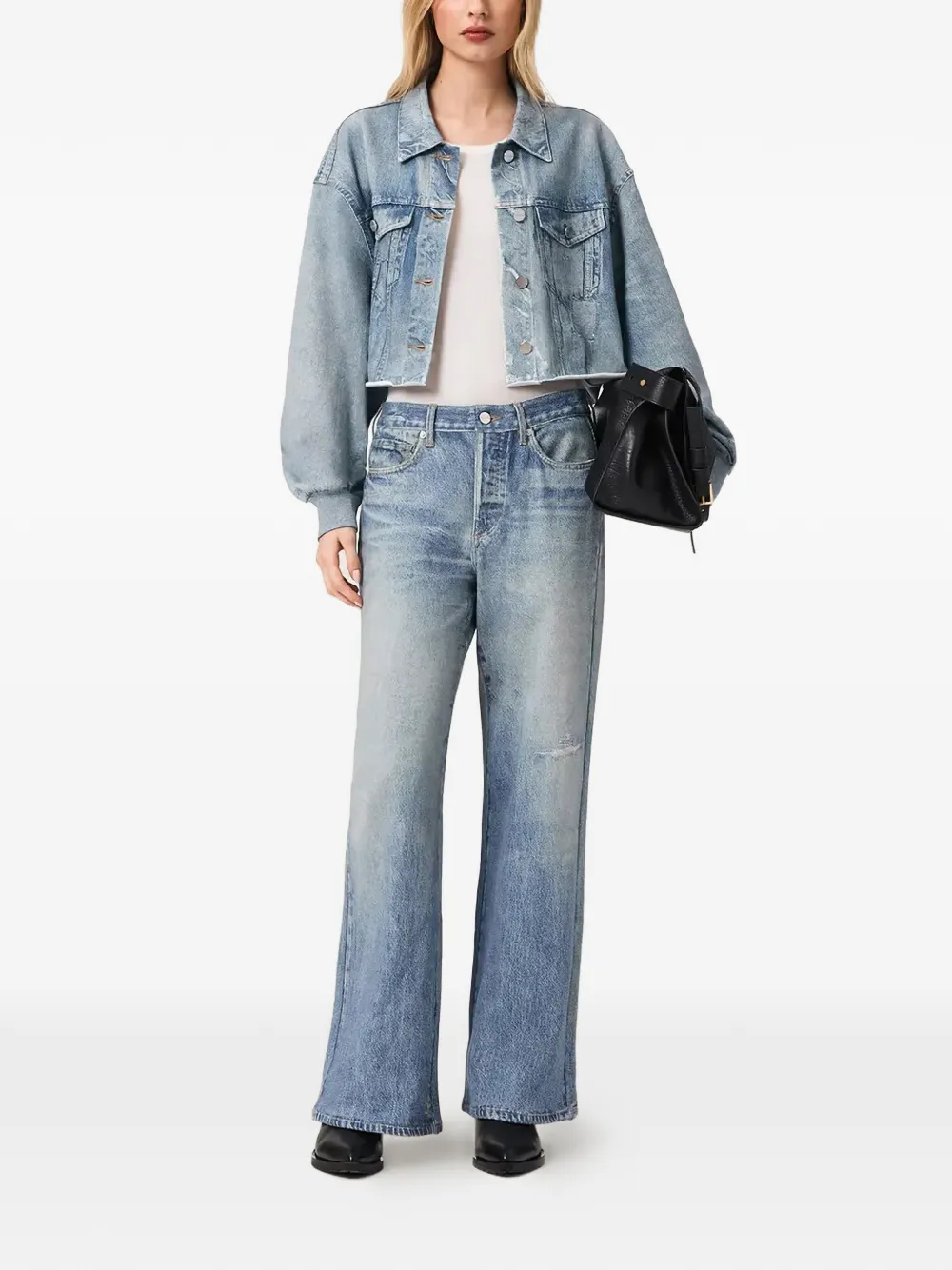 AllSaints x Anders Terry Illusion cropped jack met knopen Blauw