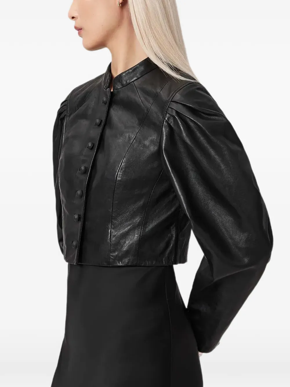 AllSaints Sadie leren jack met pofmouwen Zwart