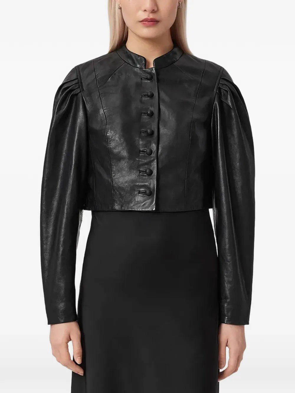 AllSaints Sadie puff-sleeve leather jacket - Nero