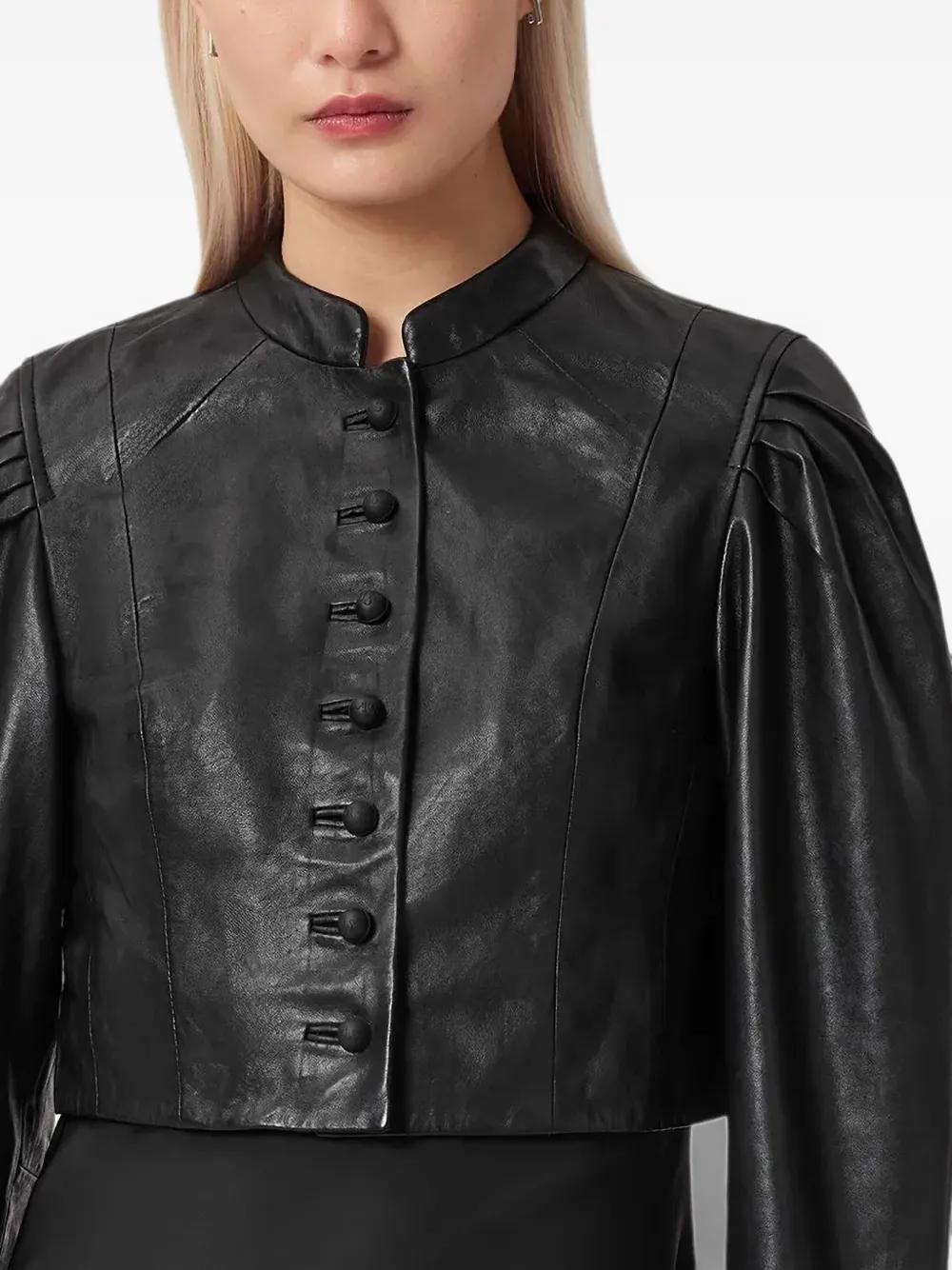 AllSaints Sadie leren jack met pofmouwen Zwart