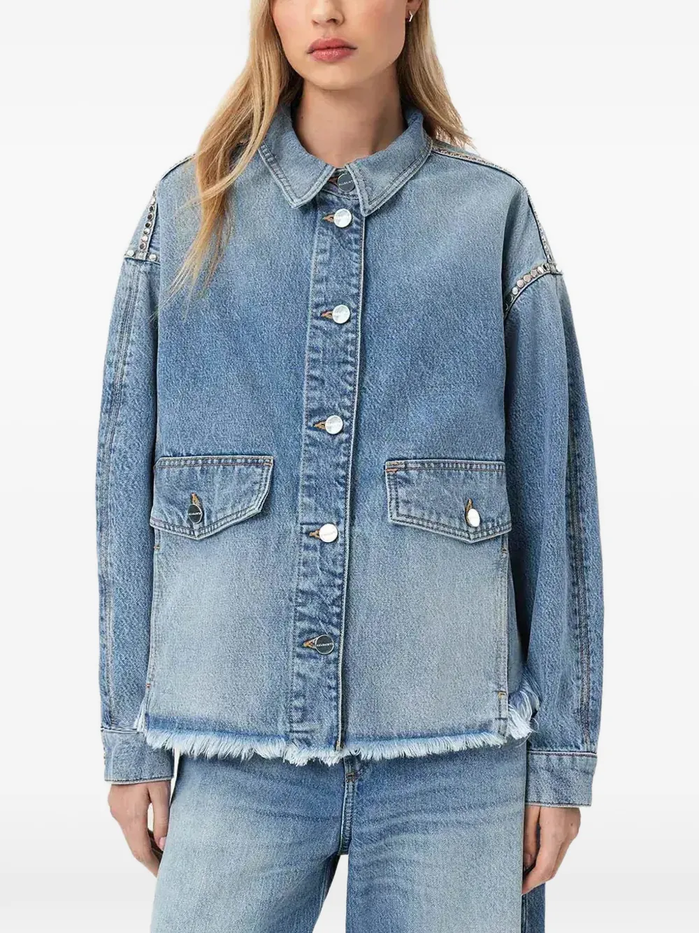 AllSaints fringed studded jacket - Blu