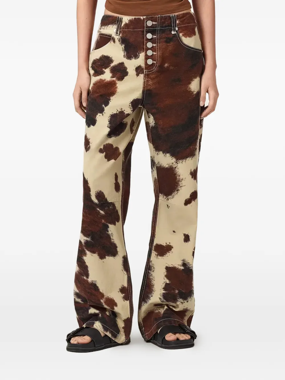 AllSaints Taya buttoned cow-print jeans - Toni neutri