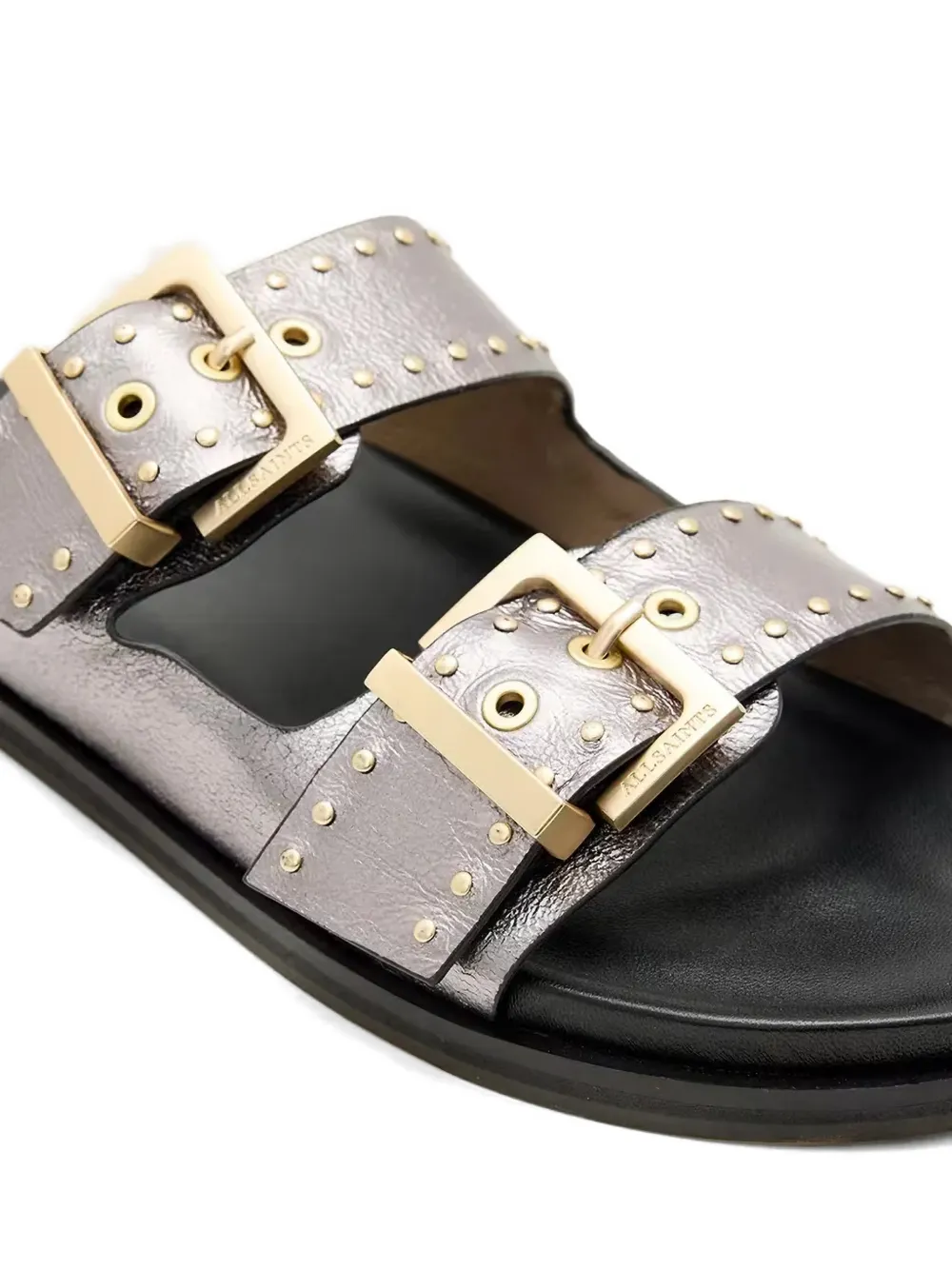 AllSaints Magda stud-embellished buckled flat sandals Zilver