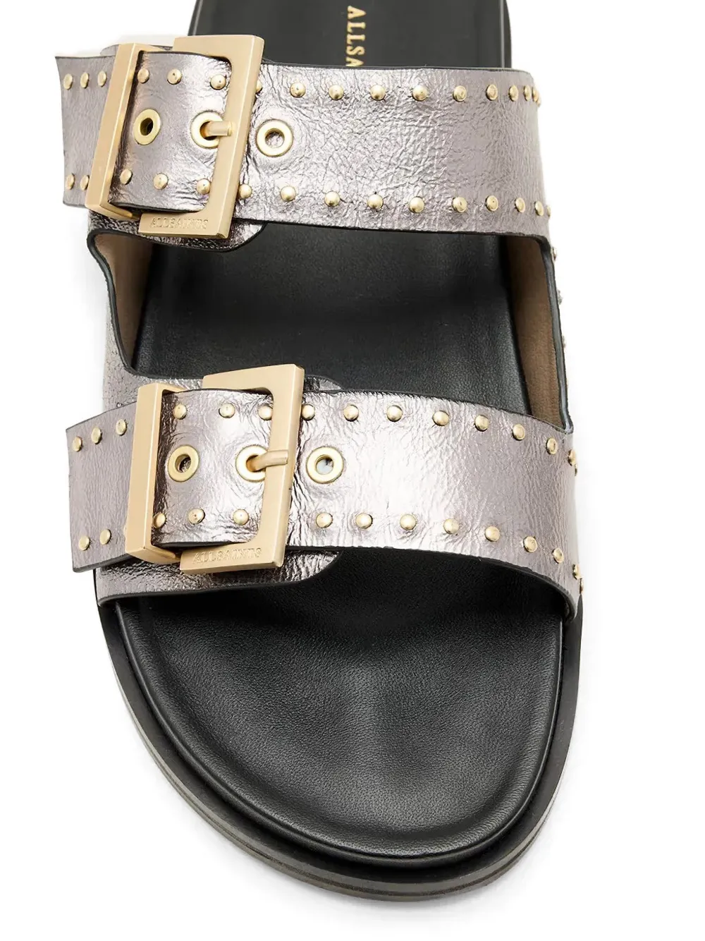 AllSaints Magda stud-embellished buckled flat sandals Zilver