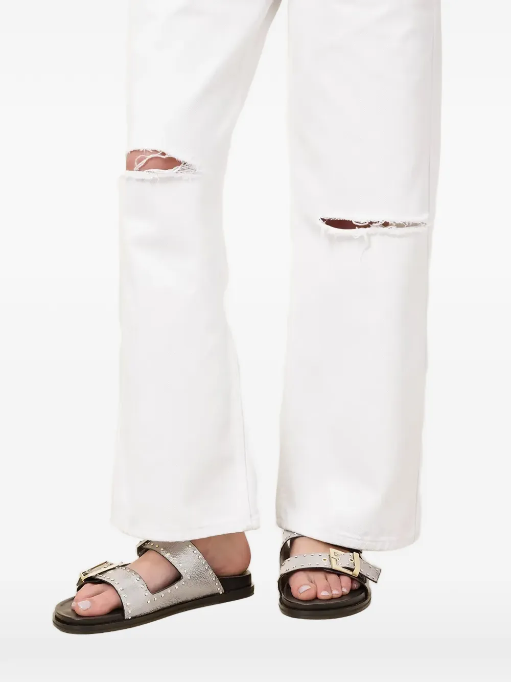 AllSaints Magda stud-embellished buckled flat sandals Zilver