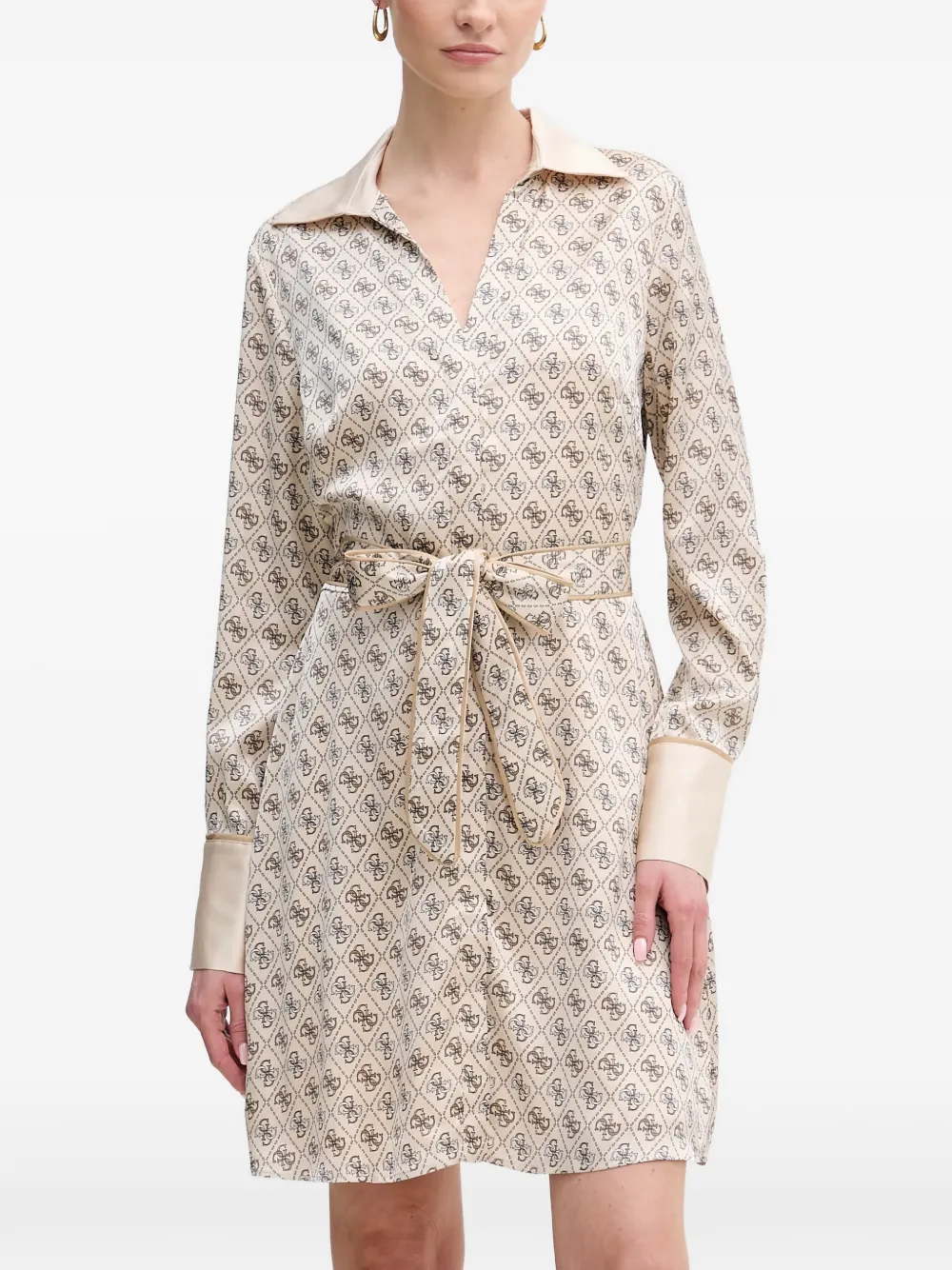  Guess Usa Patterned Belted Mini Dress - Neutro 