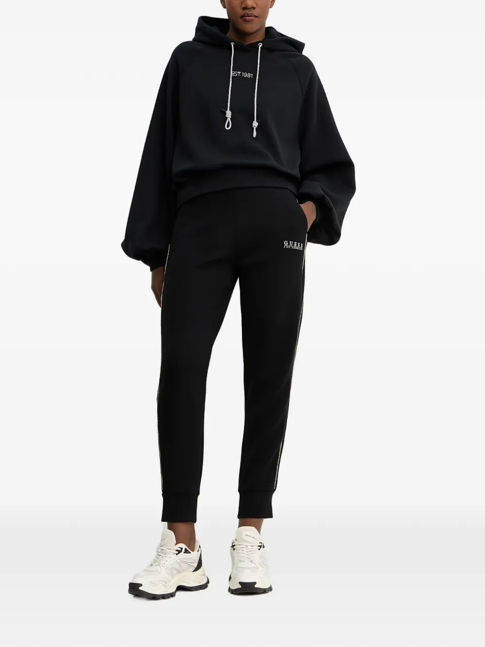 GUESS USA Hoodie verfraaid met stras en raglan mouwen Zwart