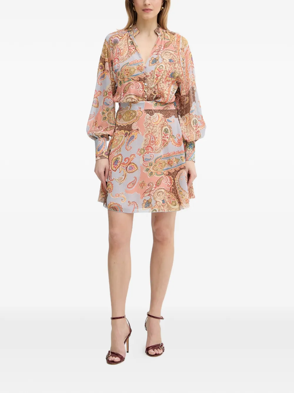 GUESS USA Jurk met paisley-print en ballonmouwen Blauw