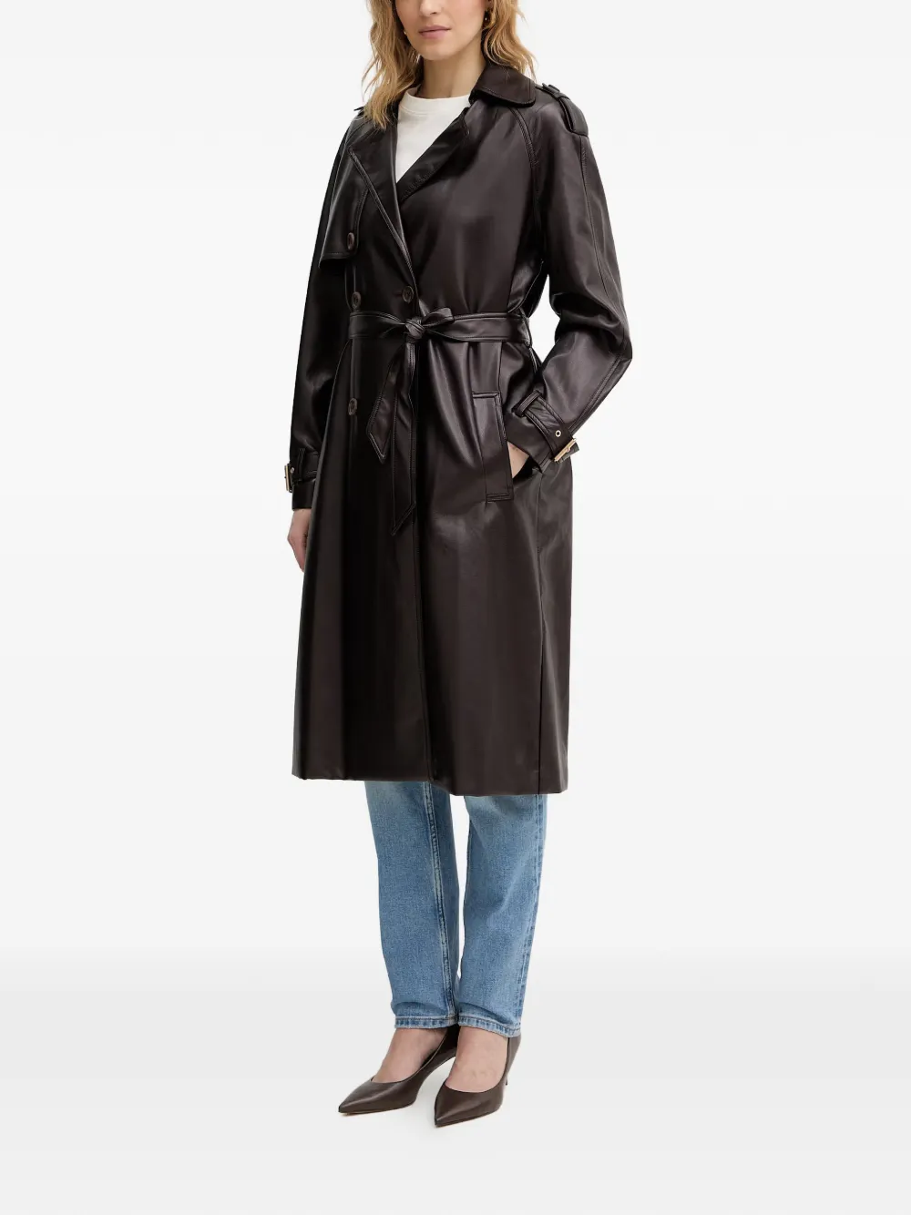 GUESS USA Trenchcoat met dubbele rij knopen en ceintuur Bruin