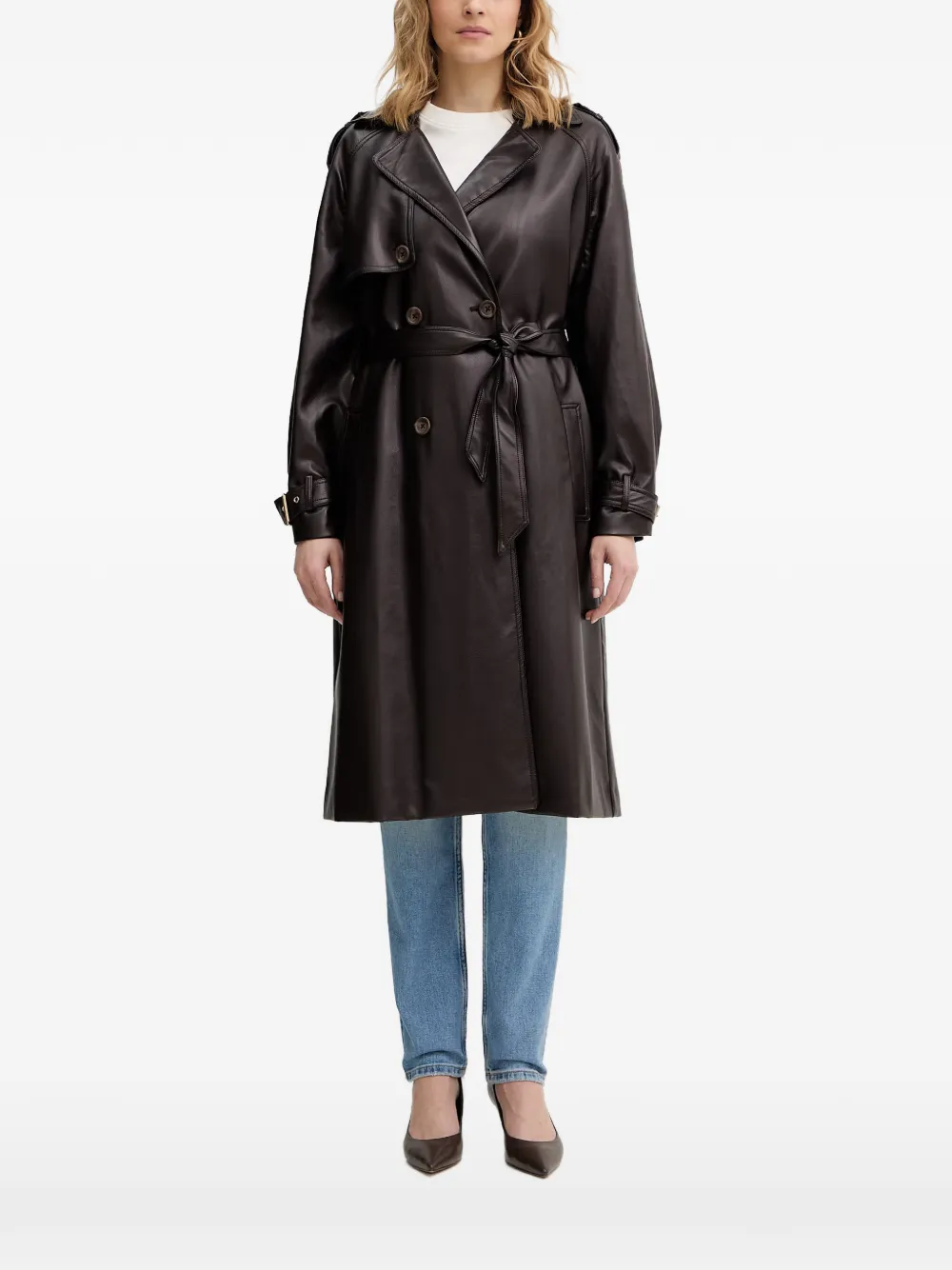 GUESS USA double-breasted belted trench coat - Marrone