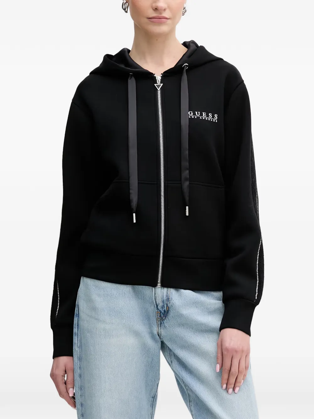 GUESS USA lace-embellished hoodie - Schwarz