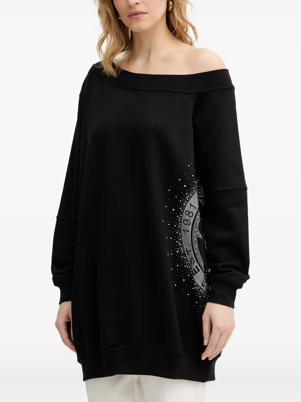 GUESS USA off-shoulder rhinestone sweatshirt - Nero