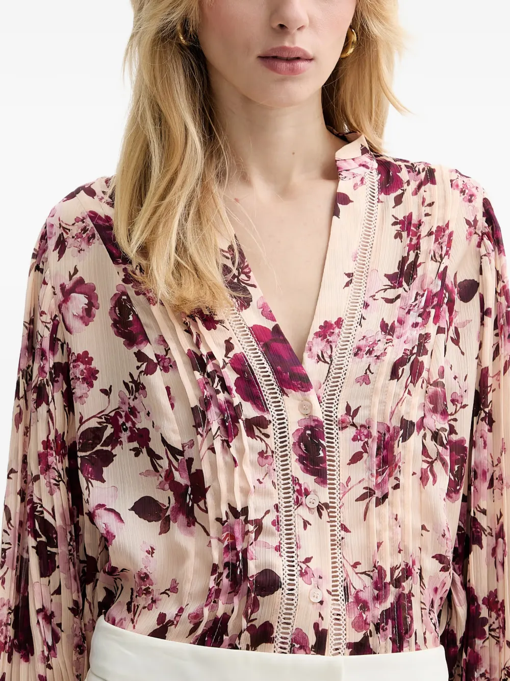 GUESS USA Shirt met bloemenkant Beige