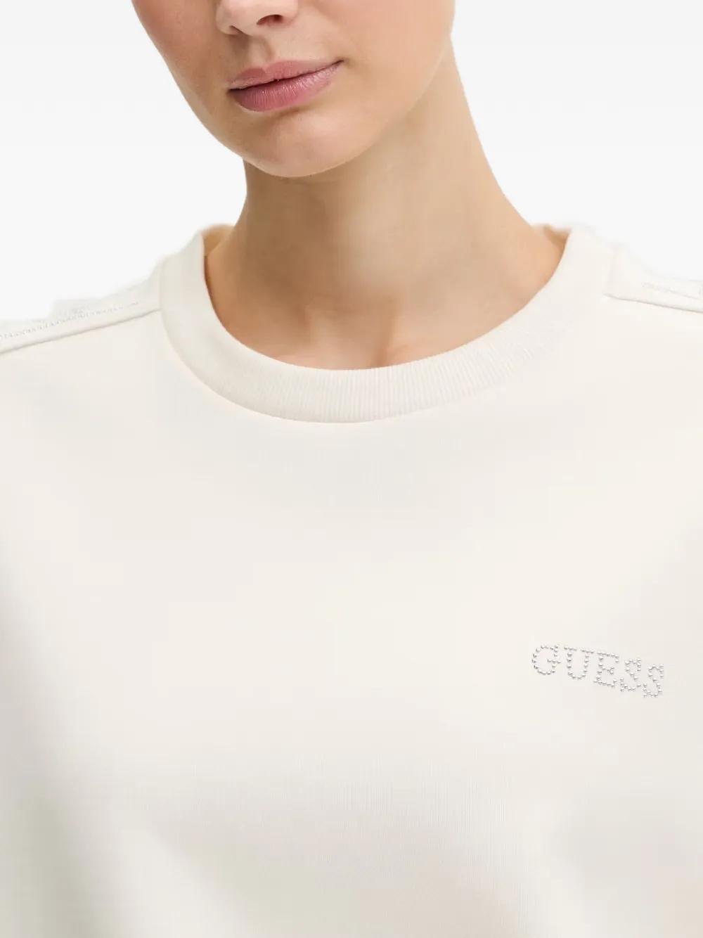 GUESS USA Octavia sweater met logo van stras en band Beige