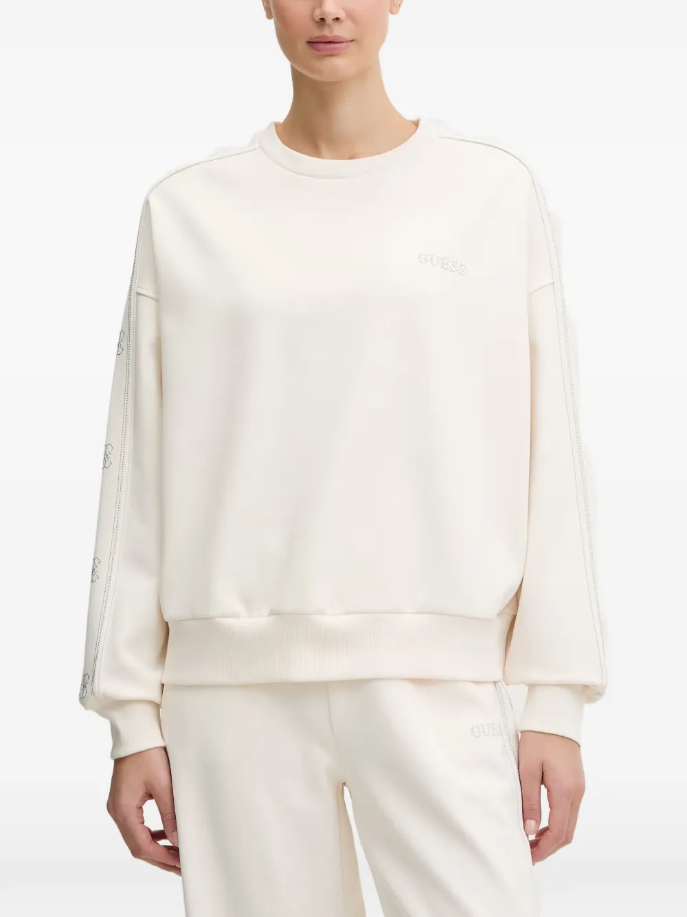 GUESS USA Octavia rhinestone-logo tape-detail sweatshirt - Toni neutri