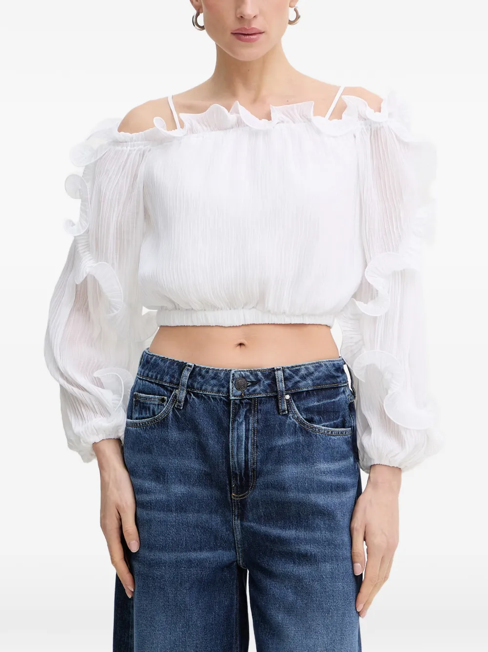 GUESS USA ruffled-trim top - Bianco