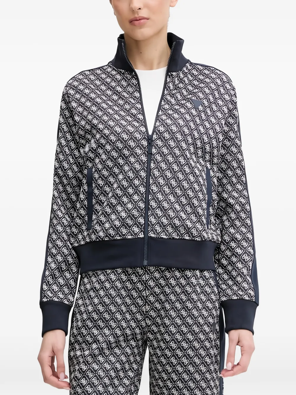 Guess Usa Patterned Zip-up Sweatshirt In Blue