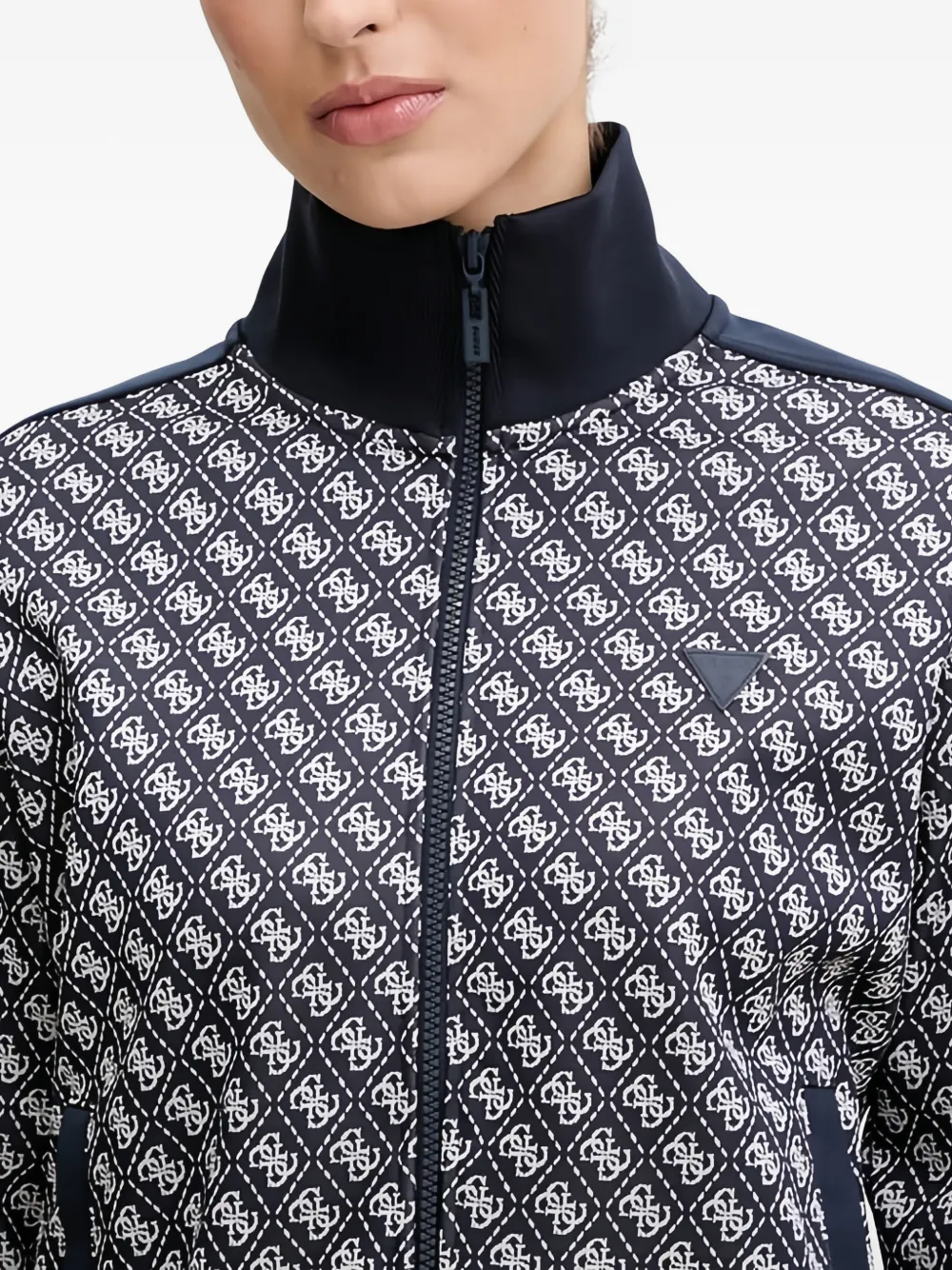 Guess Usa Patterned Zip-up Sweatshirt In Blue