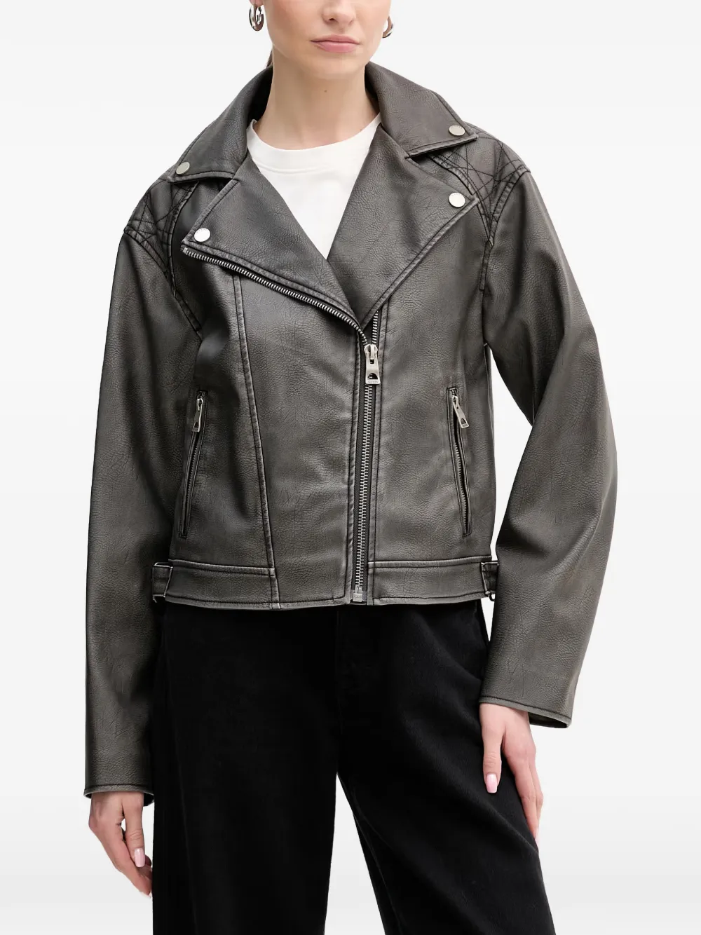 GUESS USA quilted-panel biker jacket - Grey