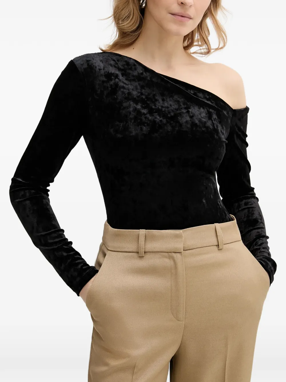 GUESS USA one-shoulder long-sleeve body - Nero