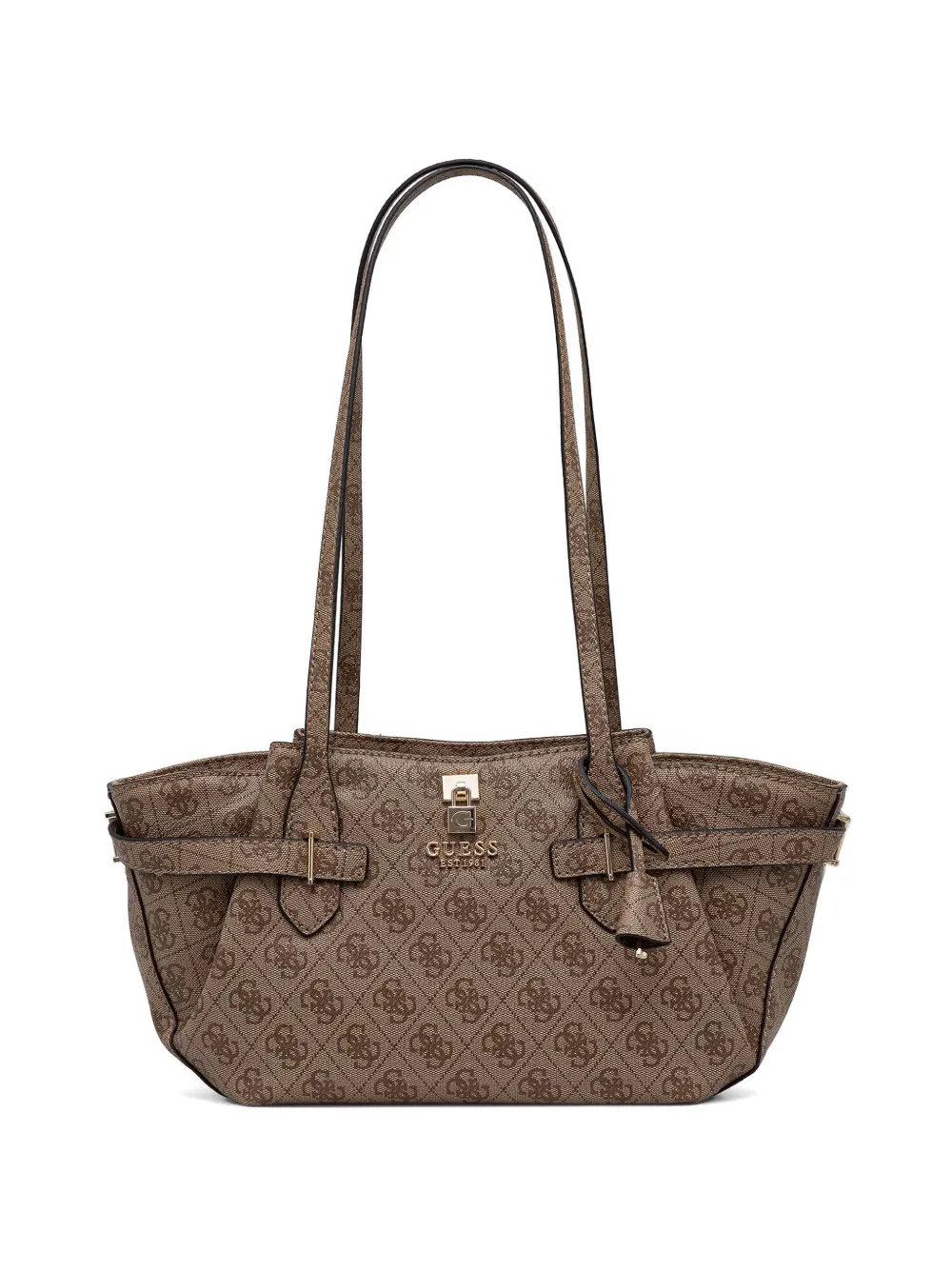 GUESS USA Yesba monogram-pattern padlock-detail shoulder bag - Marrone