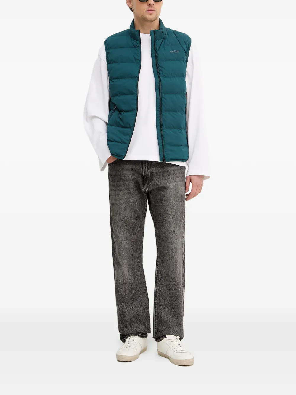 GUESS USA 퀼팅 집업 베스트 | 베스트 & 질레