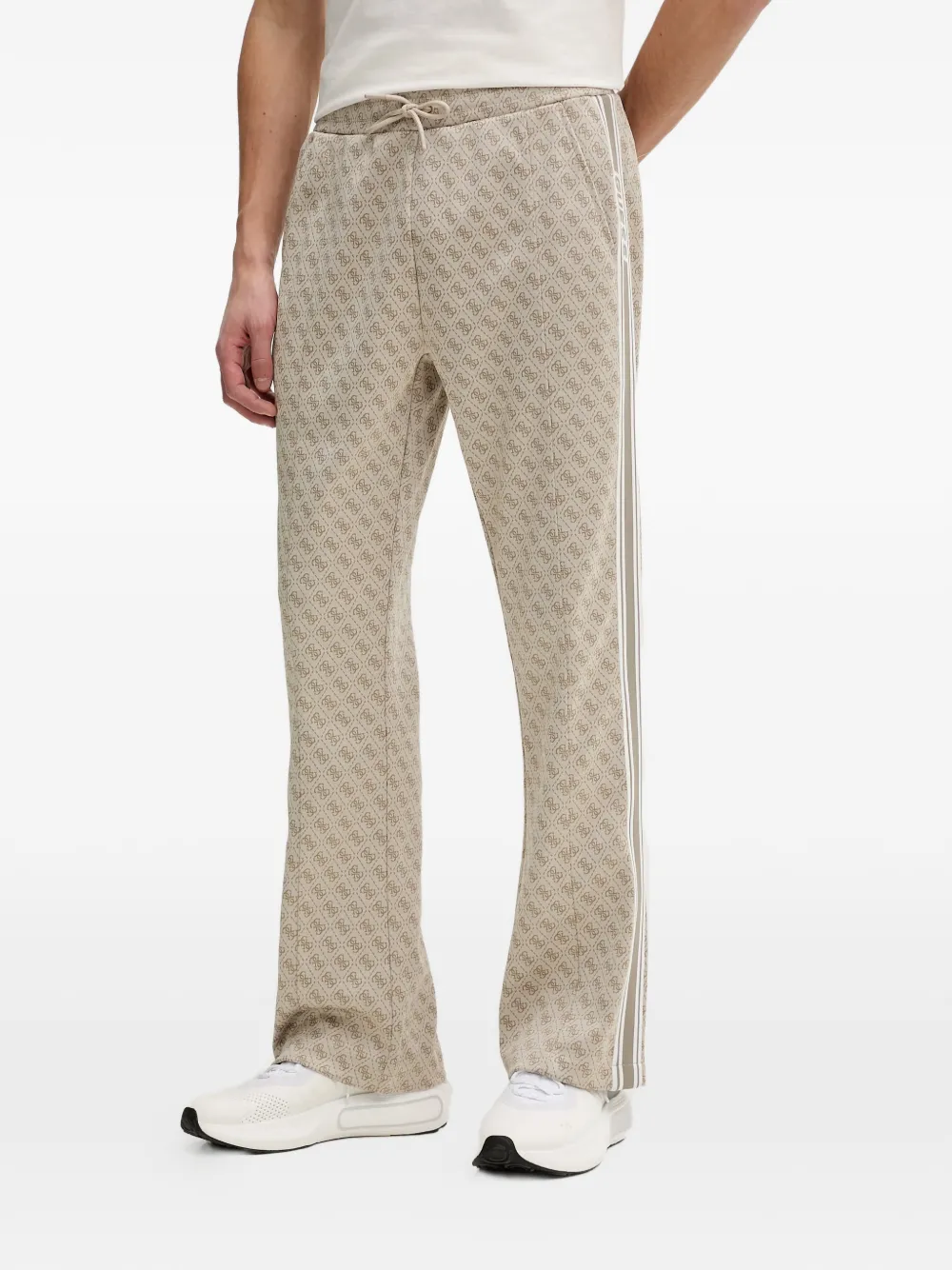 GUESS USA monogram-pattern side-stripe track pants - Nude