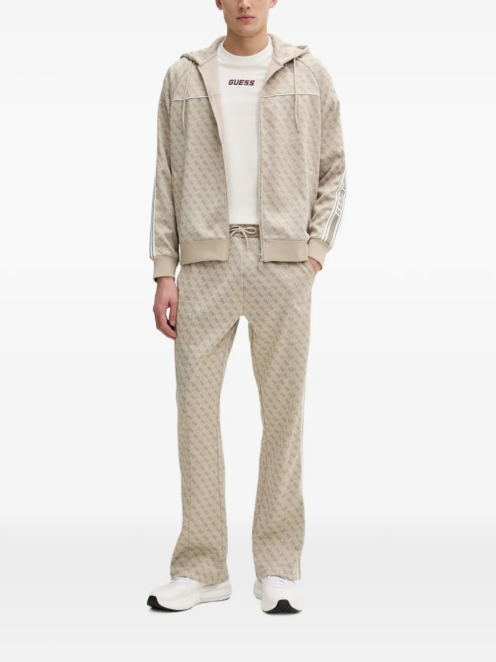 GUESS USA 4G hoodie met monogram-print en rits Beige